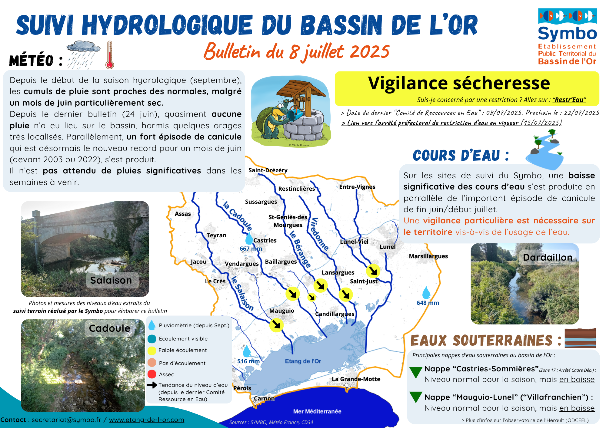 Bulletin de suivi hydrologique du bassin versant de l’étang de l’Or – 8 JUILLET 2025 - SYMBO